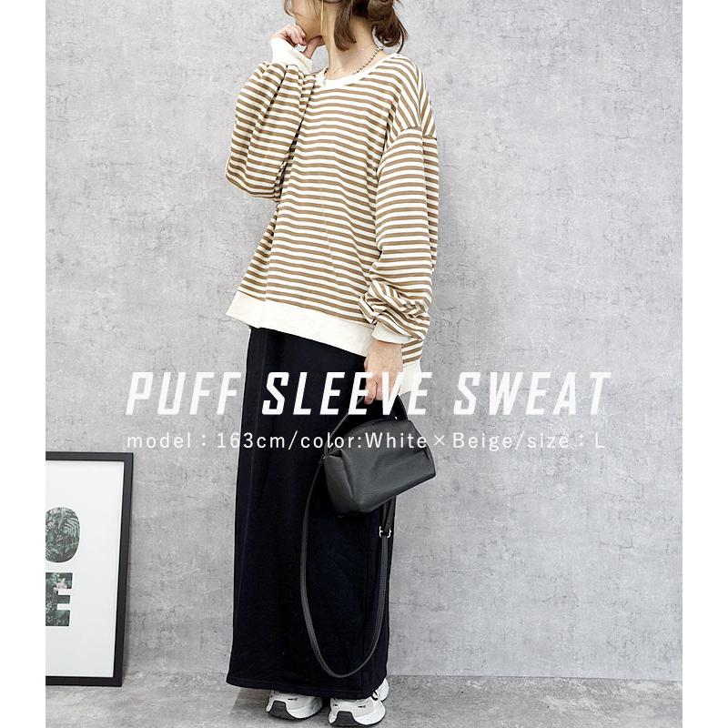 トレーナー スウェット トップス レディース 長袖 秋 冬 黒 白 おしゃれ かわいい ボーダー 柄 ニットタッチ [郵3]^t959n^ | uricca | 19
