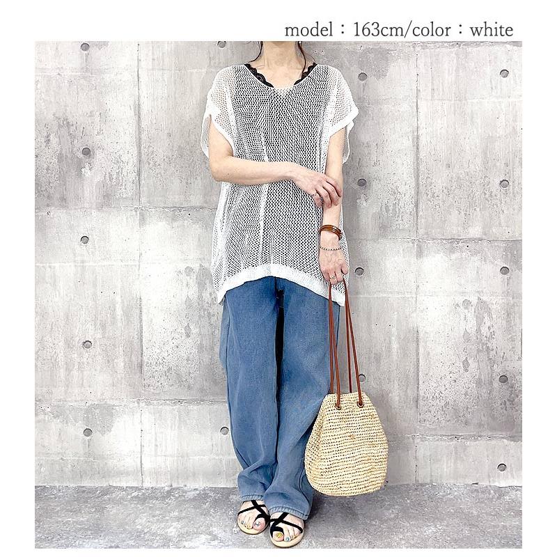 トップス レディース 半袖 春 夏 黒 白 おしゃれ メッシュ サマーニット 透かし編み 重ね着 [郵1.5]^t996^ | uricca | 19