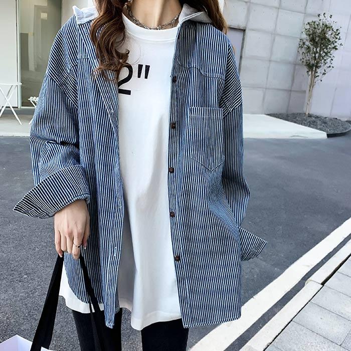 uricca（ウリッカ） ストライプシャツ フード ロング 長袖 レディース