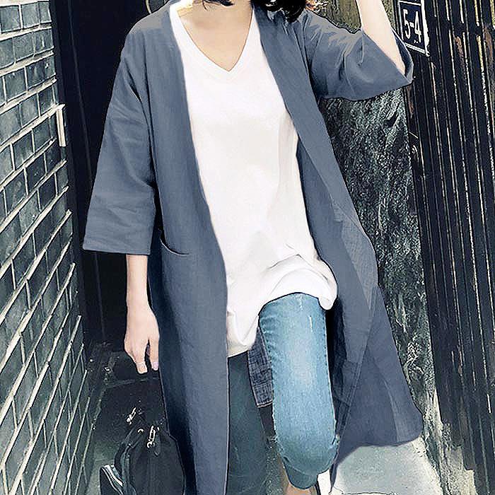 カーディガン 麻混 羽織り ノーカラージャケット アウター ロング丈 レディース [郵2]^v155^ | uricca | 10