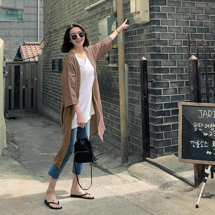 カーディガン 麻混 羽織り ノーカラージャケット アウター ロング丈 レディース [郵2]^v155^ | uricca | 05