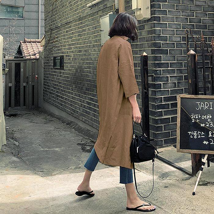 カーディガン 麻混 羽織り ノーカラージャケット アウター ロング丈 レディース [郵2]^v155^ | uricca | 06