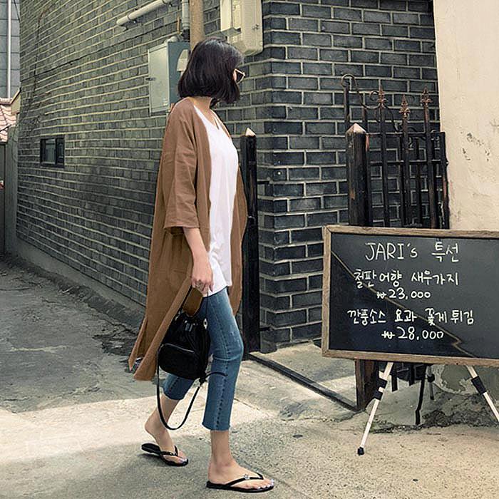 カーディガン 麻混 羽織り ノーカラージャケット アウター ロング丈 レディース [郵2]^v155^ | uricca | 07