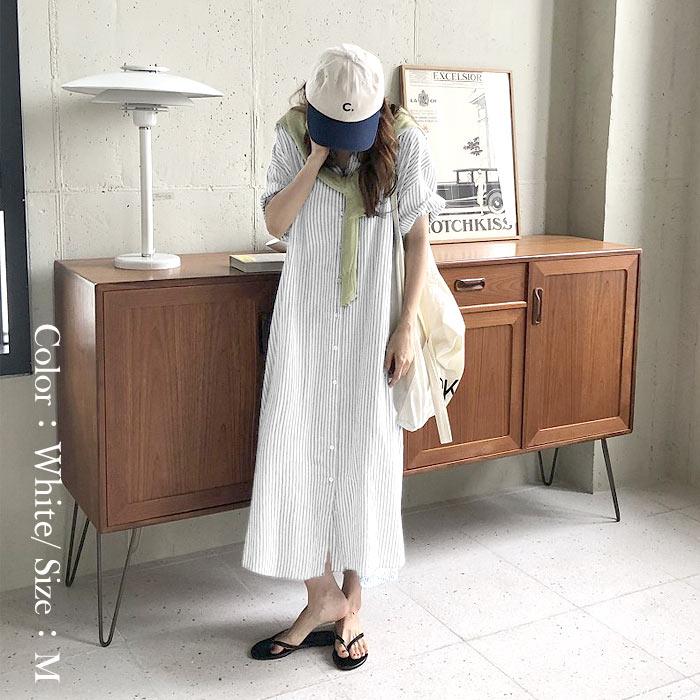 シャツワンピ ワンピース レディース シャツ 半袖 ストライプ ロング 羽織り 白 黒 2WAY カーディガン アウター [郵1.5]^v170^ | uricca | 10