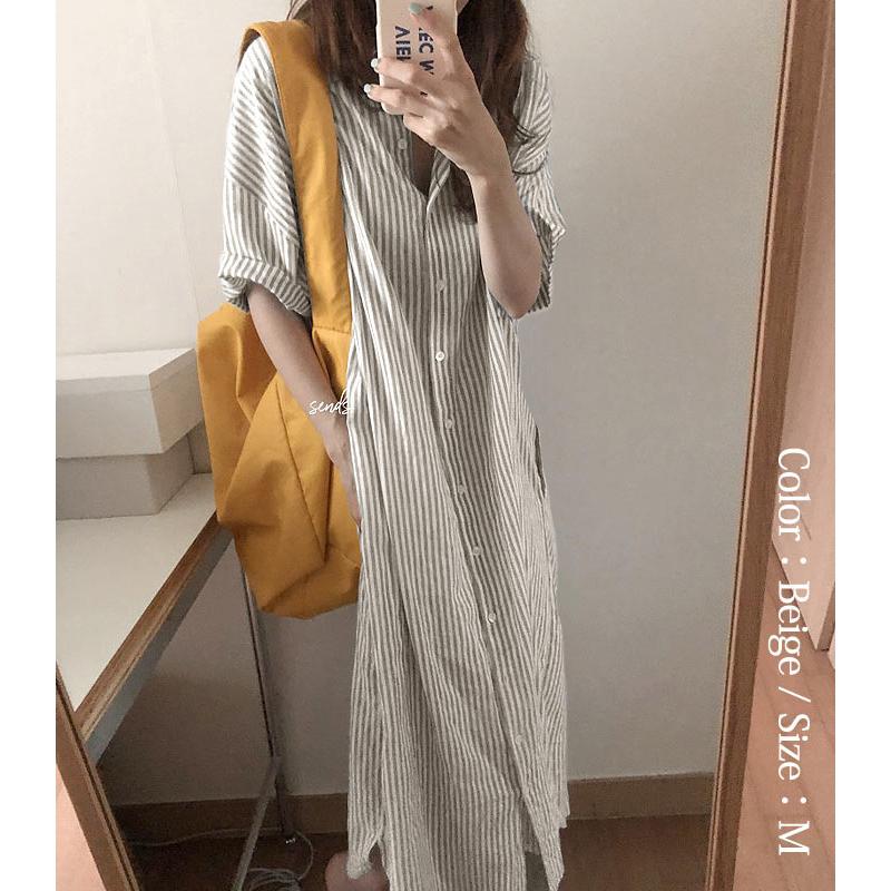 シャツワンピ ワンピース レディース シャツ 半袖 ストライプ ロング 羽織り 白 黒 2WAY カーディガン アウター [郵1.5]^v170^ | uricca | 12