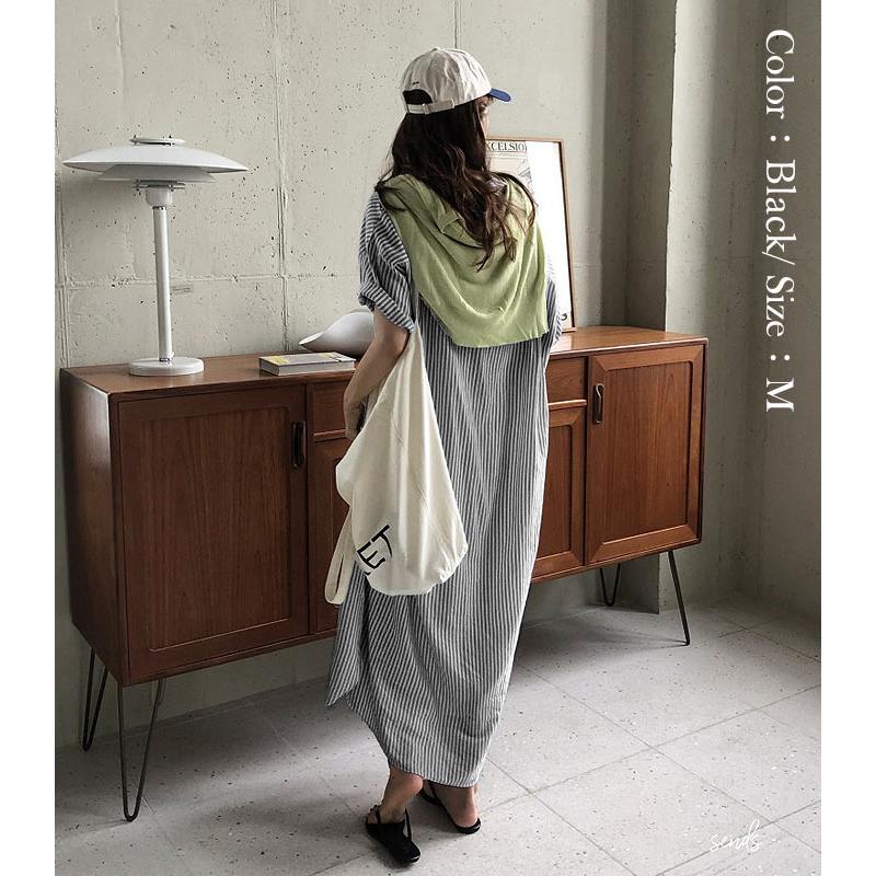 シャツワンピ ワンピース レディース シャツ 半袖 ストライプ ロング 羽織り 白 黒 2WAY カーディガン アウター [郵1.5]^v170^ | uricca | 17