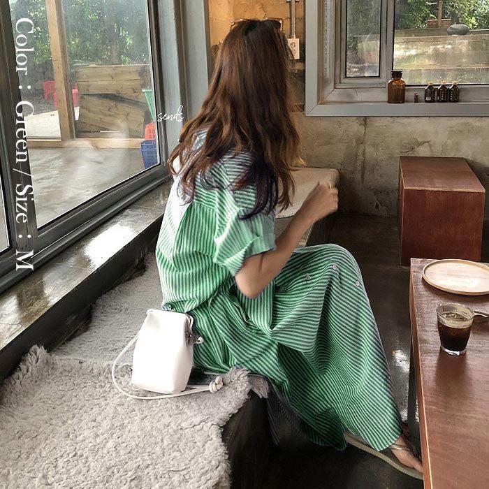 シャツワンピ ワンピース レディース シャツ 半袖 ストライプ ロング 羽織り 白 黒 2WAY カーディガン アウター [郵1.5]^v170^ | uricca | 19