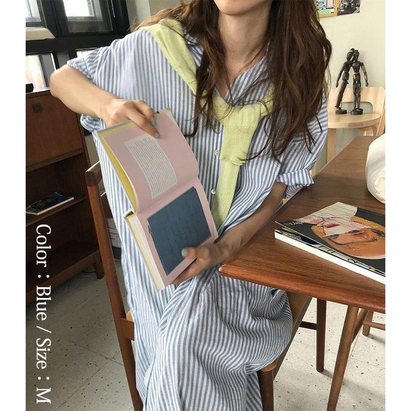 シャツワンピ ワンピース レディース シャツ 半袖 ストライプ ロング 羽織り 白 黒 2WAY カーディガン アウター [郵1.5]^v170^ | uricca | 06