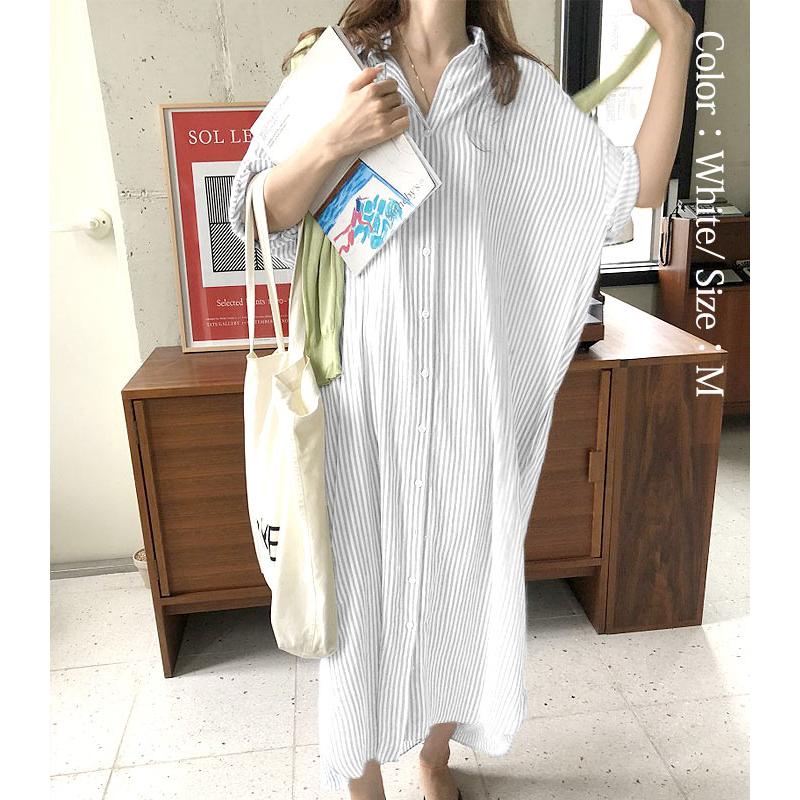 シャツワンピ ワンピース レディース シャツ 半袖 ストライプ ロング 羽織り 白 黒 2WAY カーディガン アウター [郵1.5]^v170^ | uricca | 08