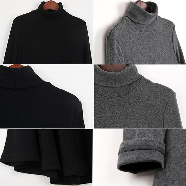 ワンピース レディース タートルネック フレア aライン チュニック 長袖 膝丈 シンプル (送料無料)[郵3] ^w123^ | uricca | 21