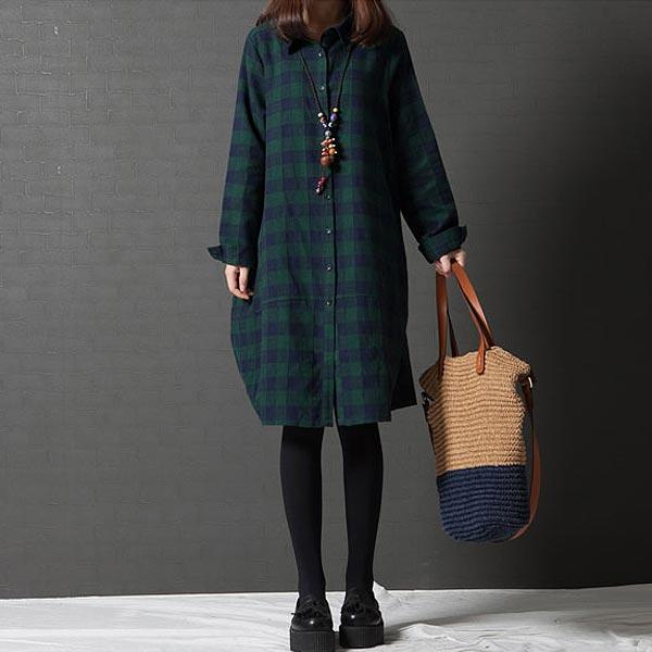 ワンピース シャツワンピ レディース ブロックチェック コクーンワンピ 体型カバー 秋 (送料無料)[郵2]^w439^ | uricca | 02