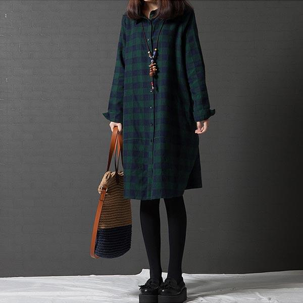 ワンピース シャツワンピ レディース ブロックチェック コクーンワンピ 体型カバー 秋 (送料無料)[郵2]^w439^ | uricca | 03