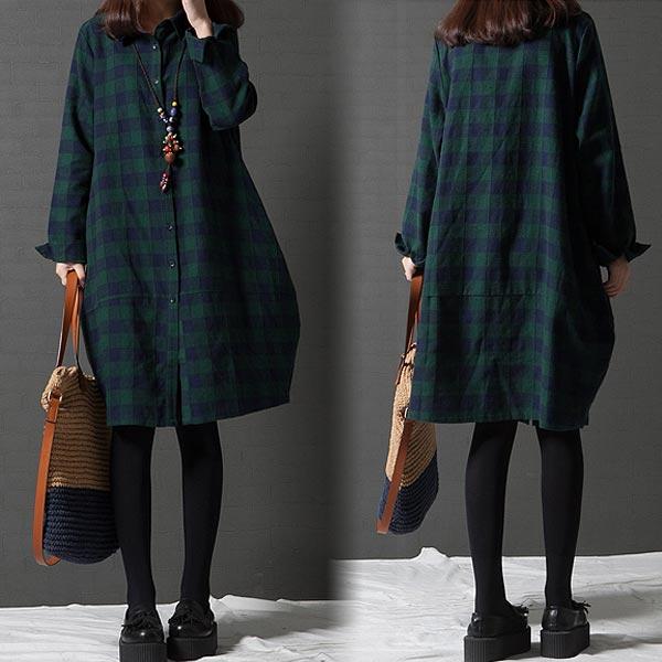 ワンピース シャツワンピ レディース ブロックチェック コクーンワンピ 体型カバー 秋 (送料無料)[郵2]^w439^ | uricca | 04