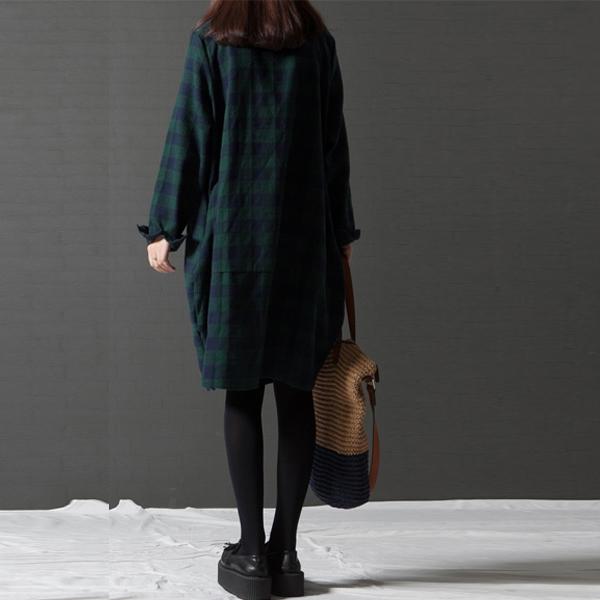 ワンピース シャツワンピ レディース ブロックチェック コクーンワンピ 体型カバー 秋 (送料無料)[郵2]^w439^ | uricca | 05