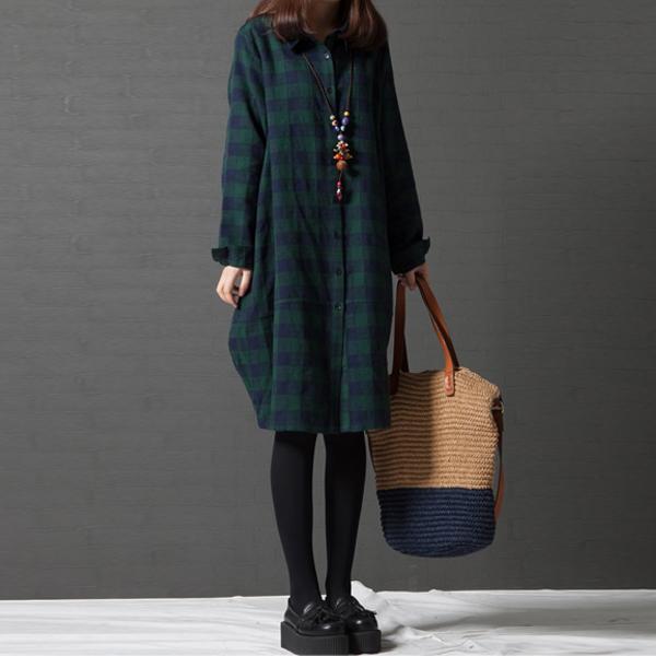 ワンピース シャツワンピ レディース ブロックチェック コクーンワンピ 体型カバー 秋 (送料無料)[郵2]^w439^ | uricca | 06