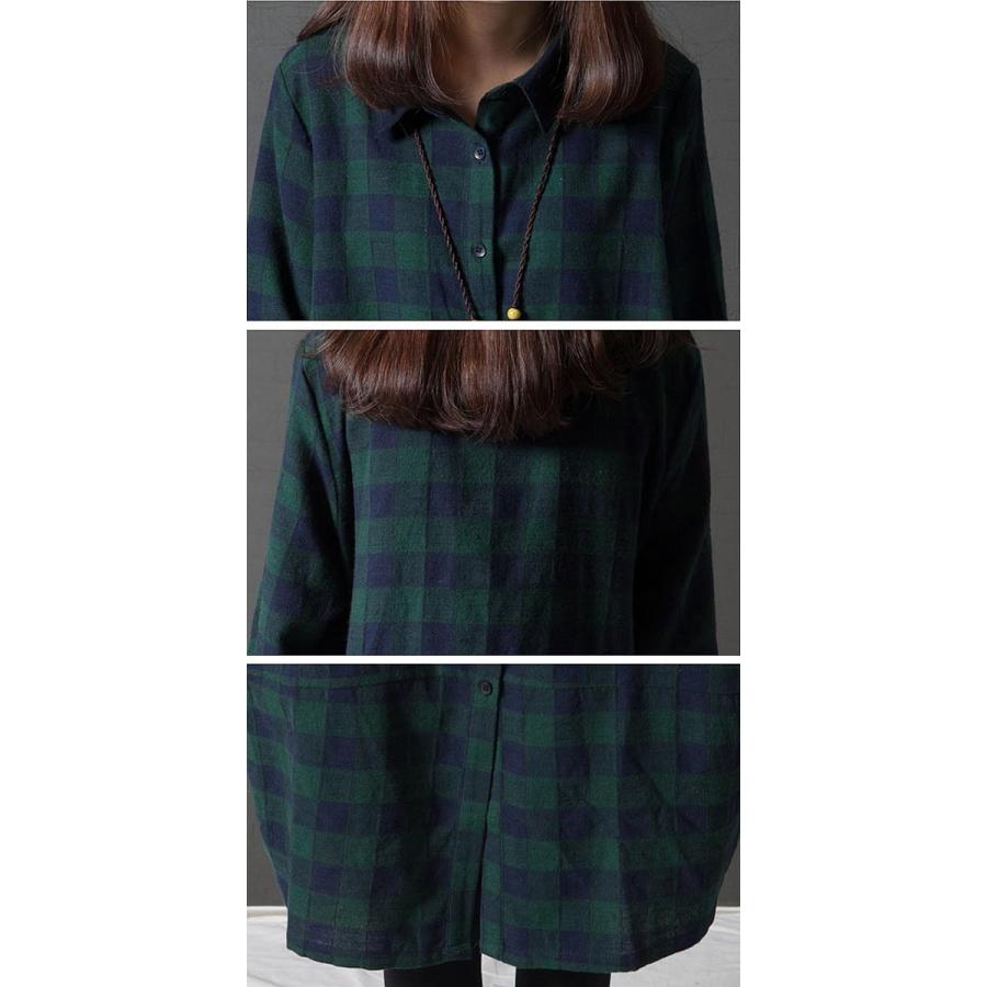 ワンピース シャツワンピ レディース ブロックチェック コクーンワンピ 体型カバー 秋 (送料無料)[郵2]^w439^ | uricca | 08