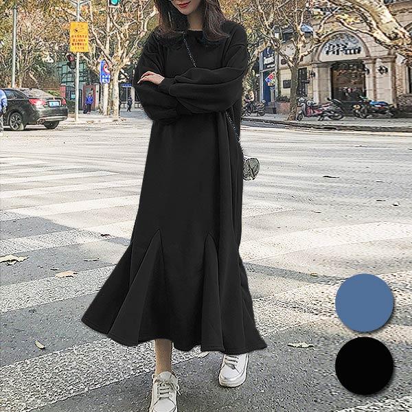 ワンピース ロング スウェットワンピ 春 フレア レディース 送料無料 W454 国内送料無料