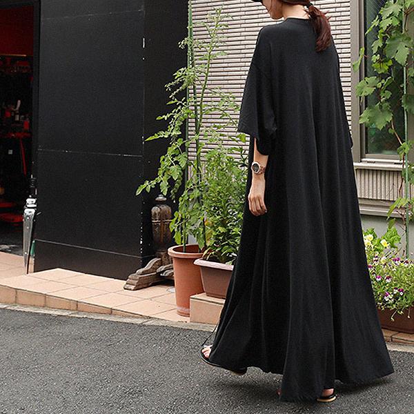 ワンピース レディース 春 夏 半袖 7分袖 夏 黒 おしゃれ きれいめ ロング マキシ丈 無地 5分袖 [郵3]^w519^ | uricca | 03