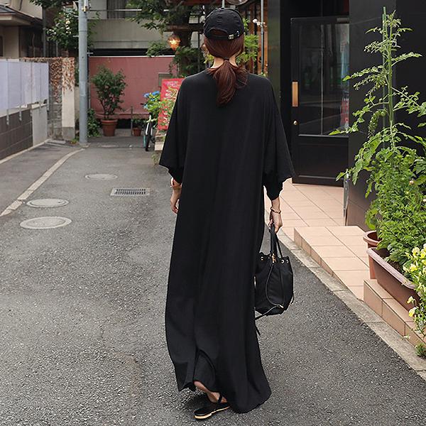 ワンピース レディース 春 夏 半袖 7分袖 夏 黒 おしゃれ きれいめ ロング マキシ丈 無地 5分袖 [郵3]^w519^ | uricca | 04
