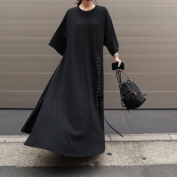 ワンピース レディース 春 夏 半袖 7分袖 夏 黒 おしゃれ きれいめ ロング マキシ丈 無地 5分袖 [郵3]^w519^ | uricca | 08