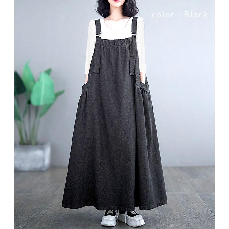 ジャンパースカート ワンピース レディース ジャンパースカート デニム 春 夏 秋 冬 黒 おしゃれ ロング ジャンスカ ^w691^ | uricca | 23