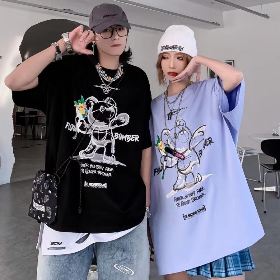 ラフスケッチテディベア ストリート系 半袖 Tシャツ レディース メンズ