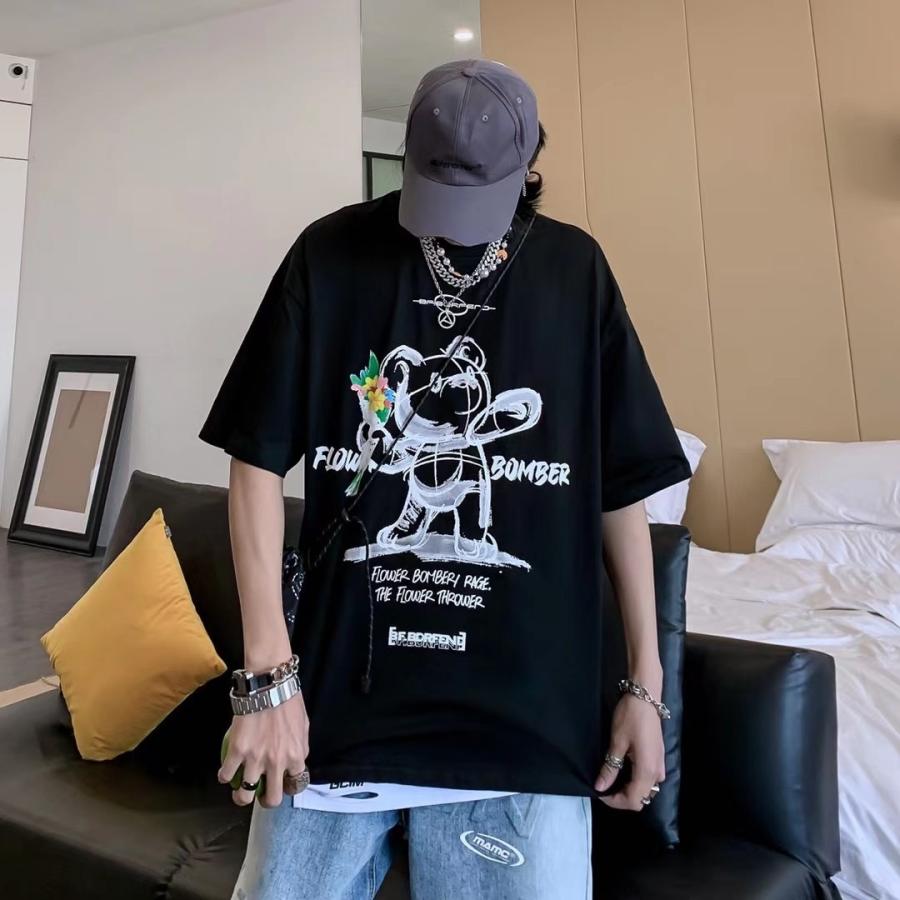 ラフスケッチテディベア ストリート系 半袖 Tシャツ レディース メンズ