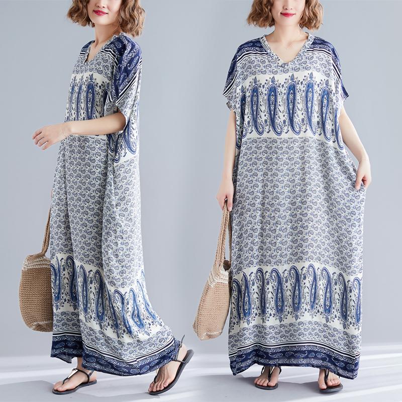 ペイズリー柄 アジアン ロングワンピース ブルー レディース 青 マタニティ 夏 ゆったり 人気 マキシ丈 E 017 Ra Store 通販 Yahoo ショッピング