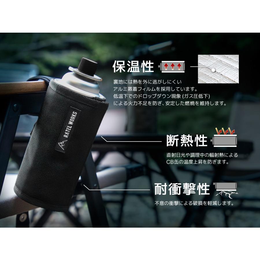 CB缶カバー THERMO SHIELD サーモシールド RATELWORKS ラーテルワークス キャンプ CB缶 保護カバー 遮熱 アルミ蒸着フィルム ブラック グレージュ RWS0337 | RATEL WORKS | 07