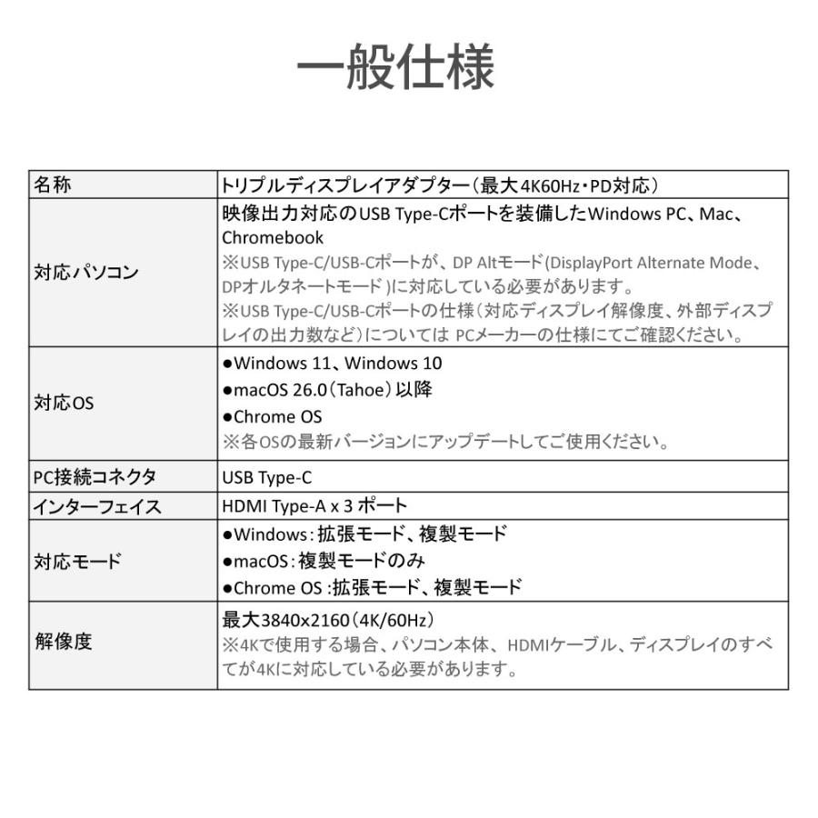 トリプルディスプレイアダプター (最大4K60Hz・PD対応) RS-UCHD3-PD |  | 09