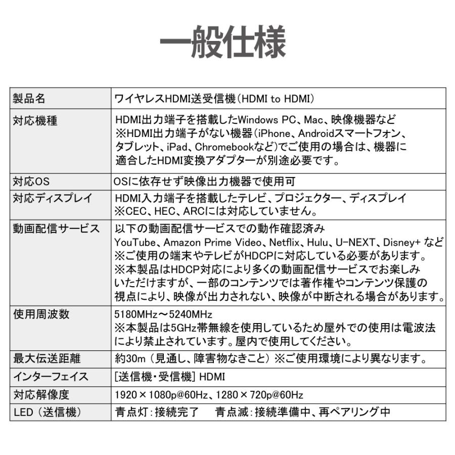 ワイヤレス HDMI 送受信機（HDMI to HDMI） RS-WLHD1A スマホ PC タブレット テレビ に 映す 拡張 ミラーリング セット 最大5台 |  | 11