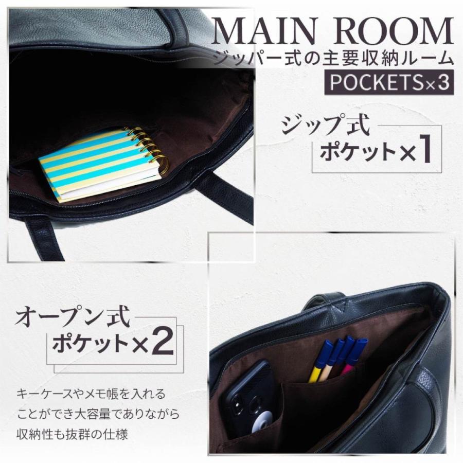 トートバッグ メンズ A4 軽量 ビジネストート バッグ カバン ビジネスバッグ 革 黒 ネイビー ブラウン 通勤 通学 プレゼント｜ratom｜22