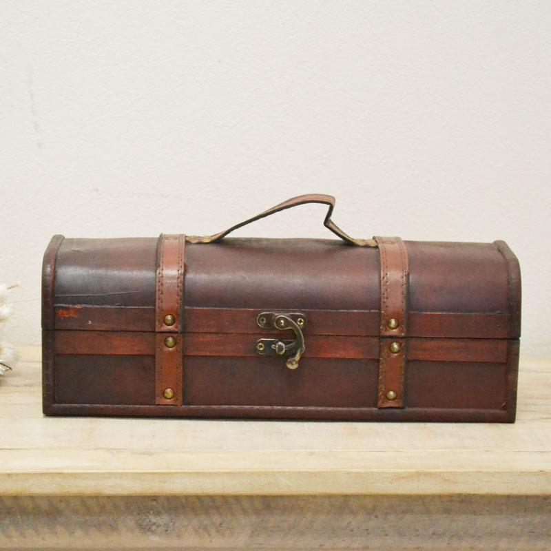 宝箱 アンティーク 横長 ブラウン 収納 おもちゃ ボックス : ラタン  