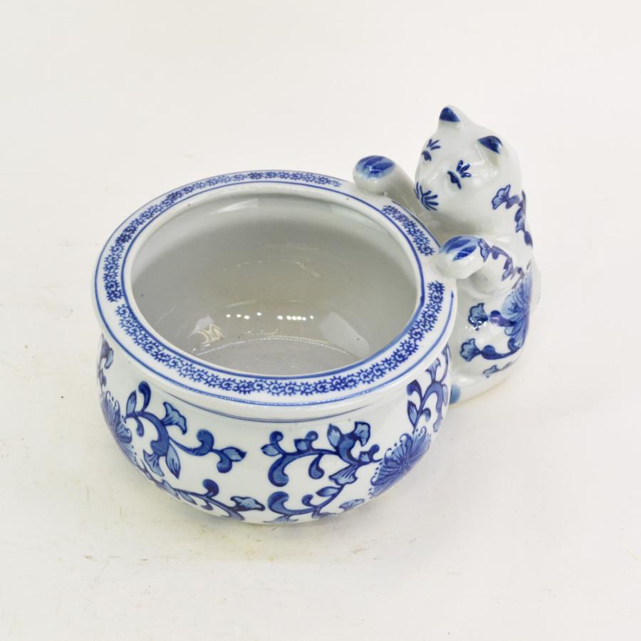 青磁 陶器 猫付魚缶 金魚鉢 メダカ 睡蓮鉢 水鉢 かわいい : ラタン