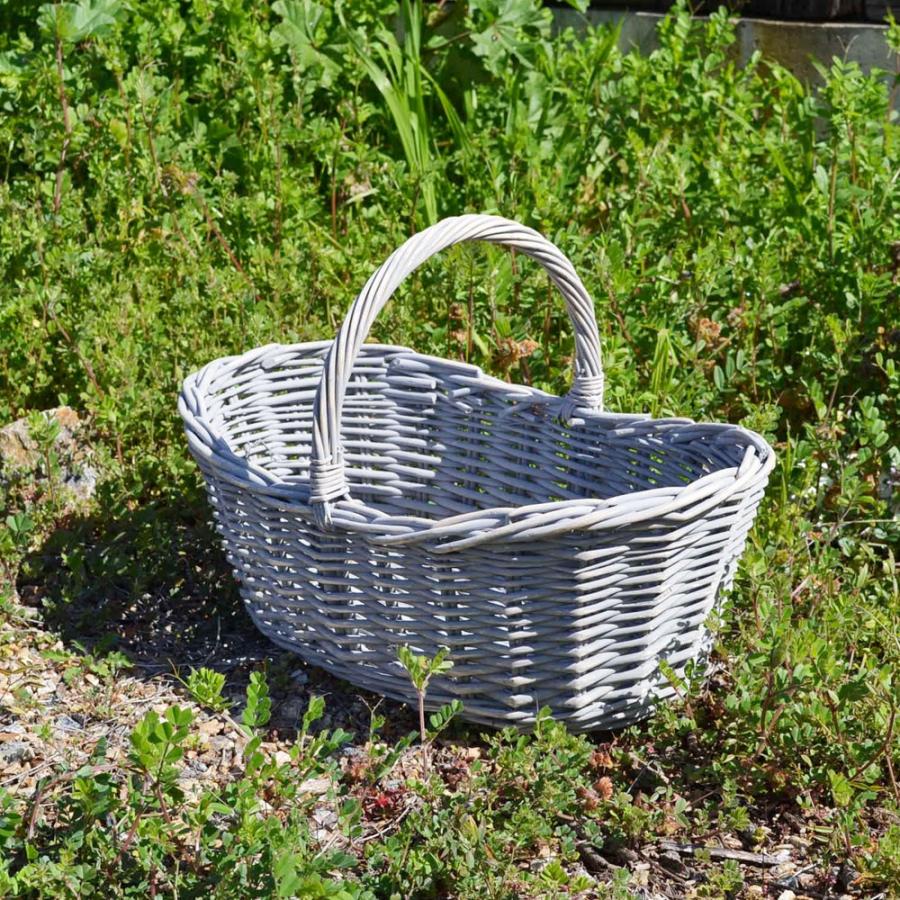 柳 楕円かご ライトグレー ウィローバスケット花籠 舟形 : ラタン