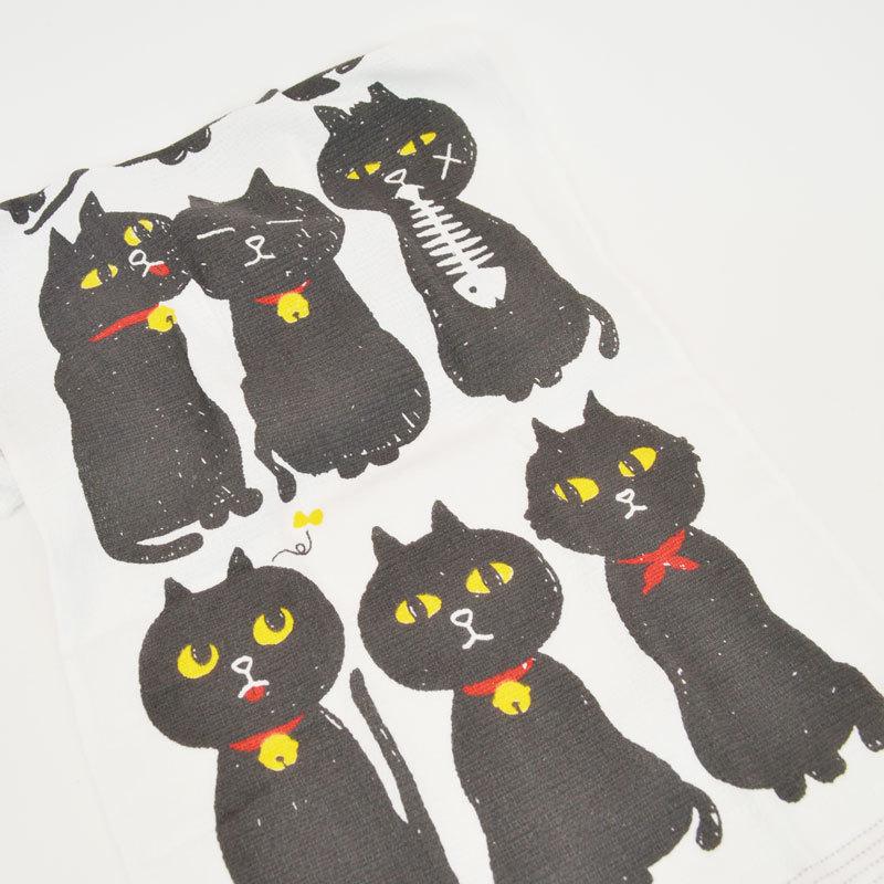 手ぬぐいタオル くろねこ 黒猫 おしゃれ 日本製 今治 綿 : ラタン