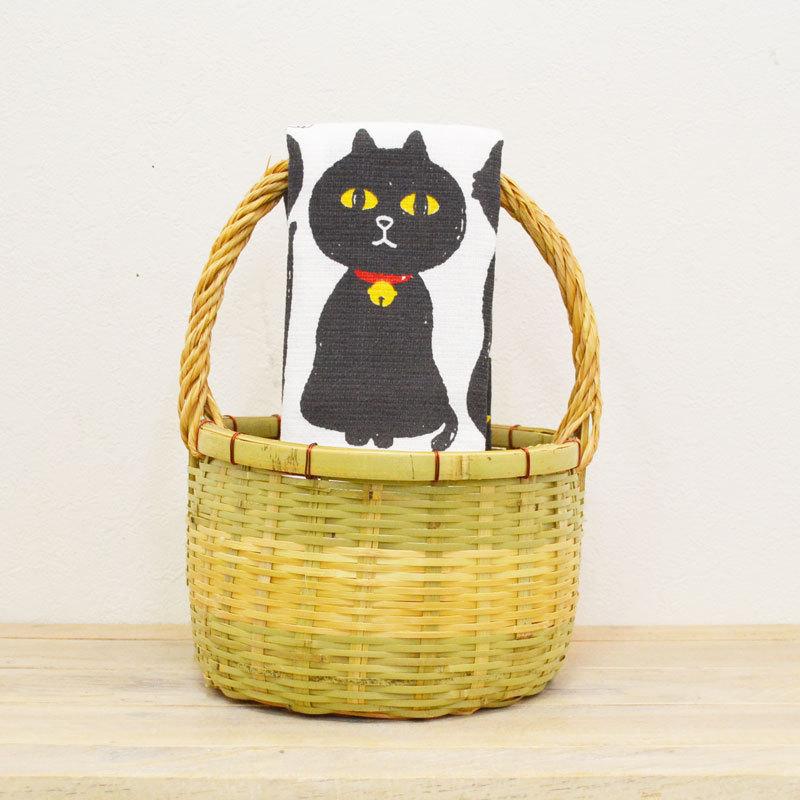 手ぬぐいタオル くろねこ 黒猫 おしゃれ 日本製 今治 綿 : ラタン