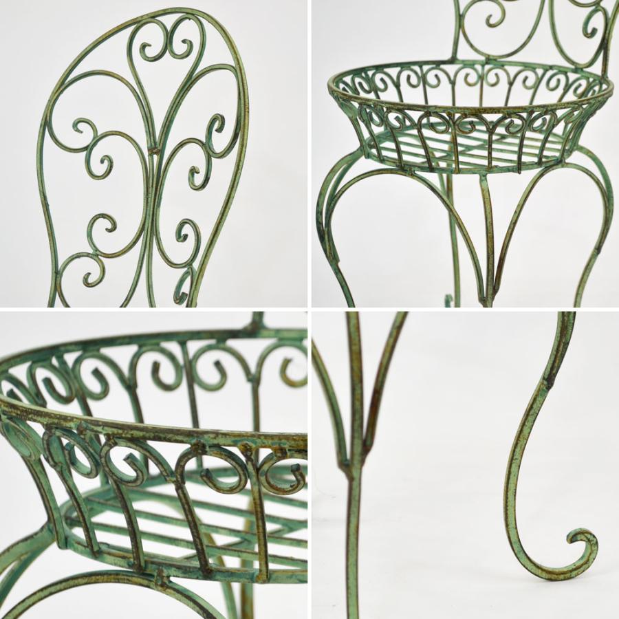 チェアプランタースタンド グリーン アイアン 花台 椅子型 : ラタン