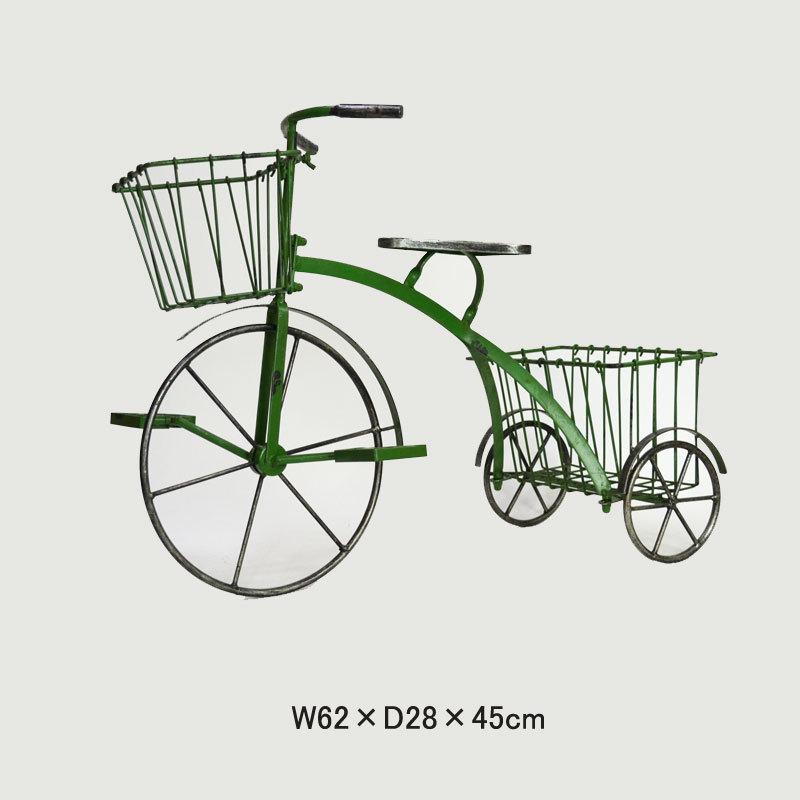 ガーデン トライシクルプランター グリーン 自転車 花台 鉄