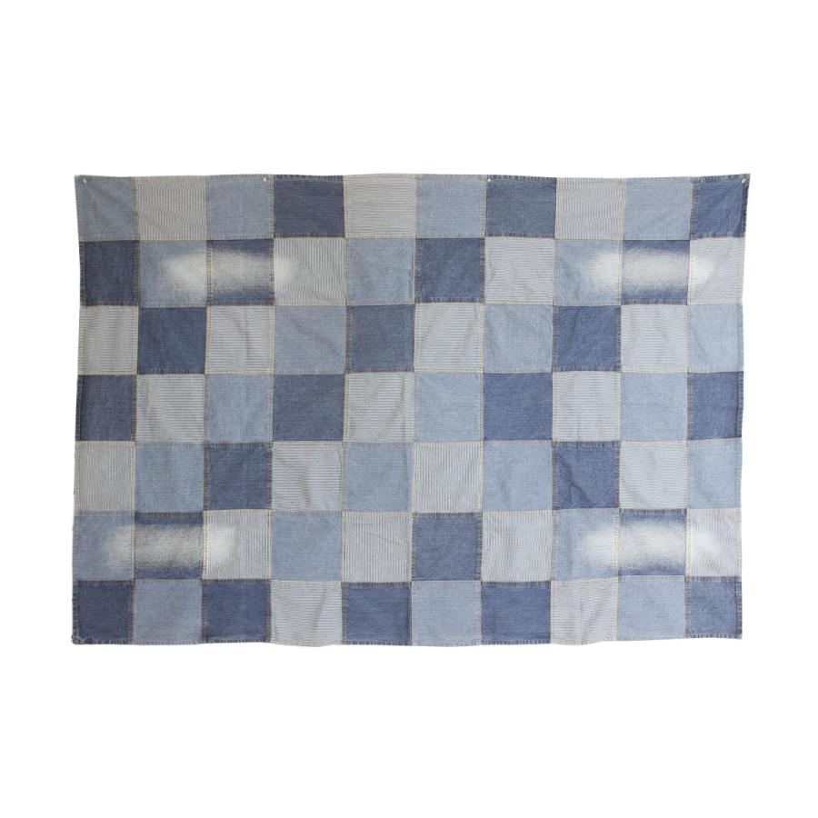 パッチワーク デニム ソファカバー ブロック柄 おしゃれ ブルー