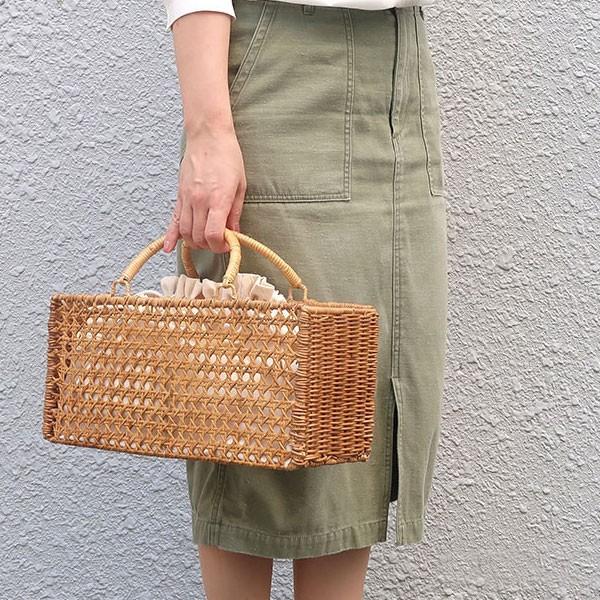 八ツ目編 かごバッグ ラタン かごバッグ 籐 籐のピール 皮 で前後面を八ツ目編みで仕上げたかごバッグ 前後面と 側面を異なる編み方で作り上げた カゴバッグです Mk14 八ツ目編 カゴバッグ スクエア スクエア 巾着 ヤフー店 Mk14 ラタンハウス