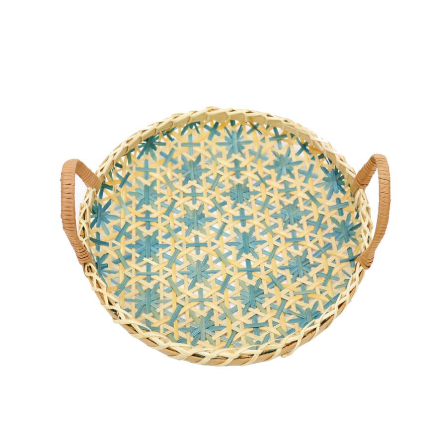 ベトナム製 バンブー トレーバスケット 編み柄 星模様 竹籠 : ラタン