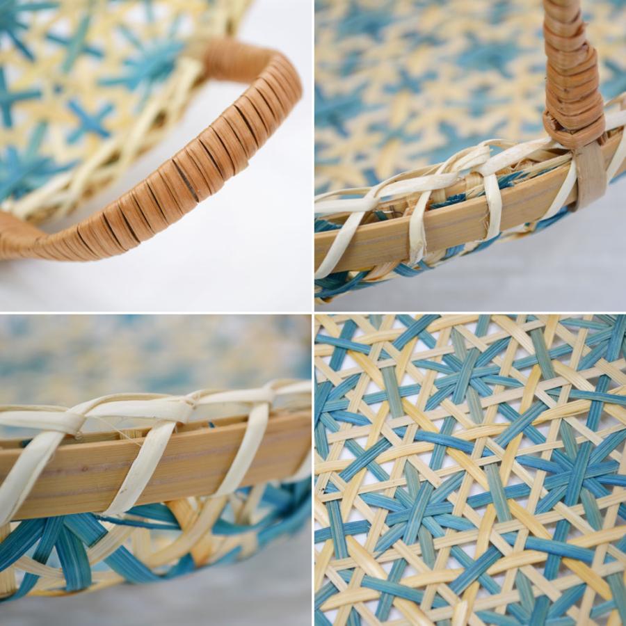 ベトナム製 バンブー トレーバスケット 編み柄 星模様 竹籠 : ラタン