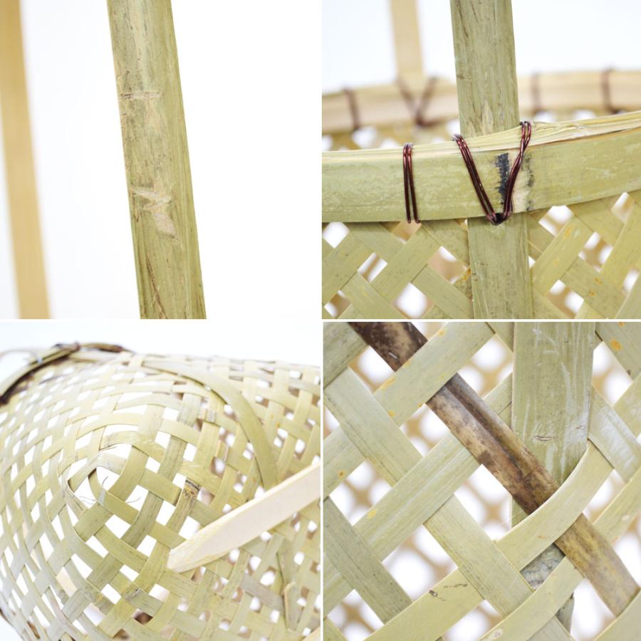 竹の収穫かご 芋堀籠 S 透かし 丸 一本手 青竹 竹籠 : ラタンハウス