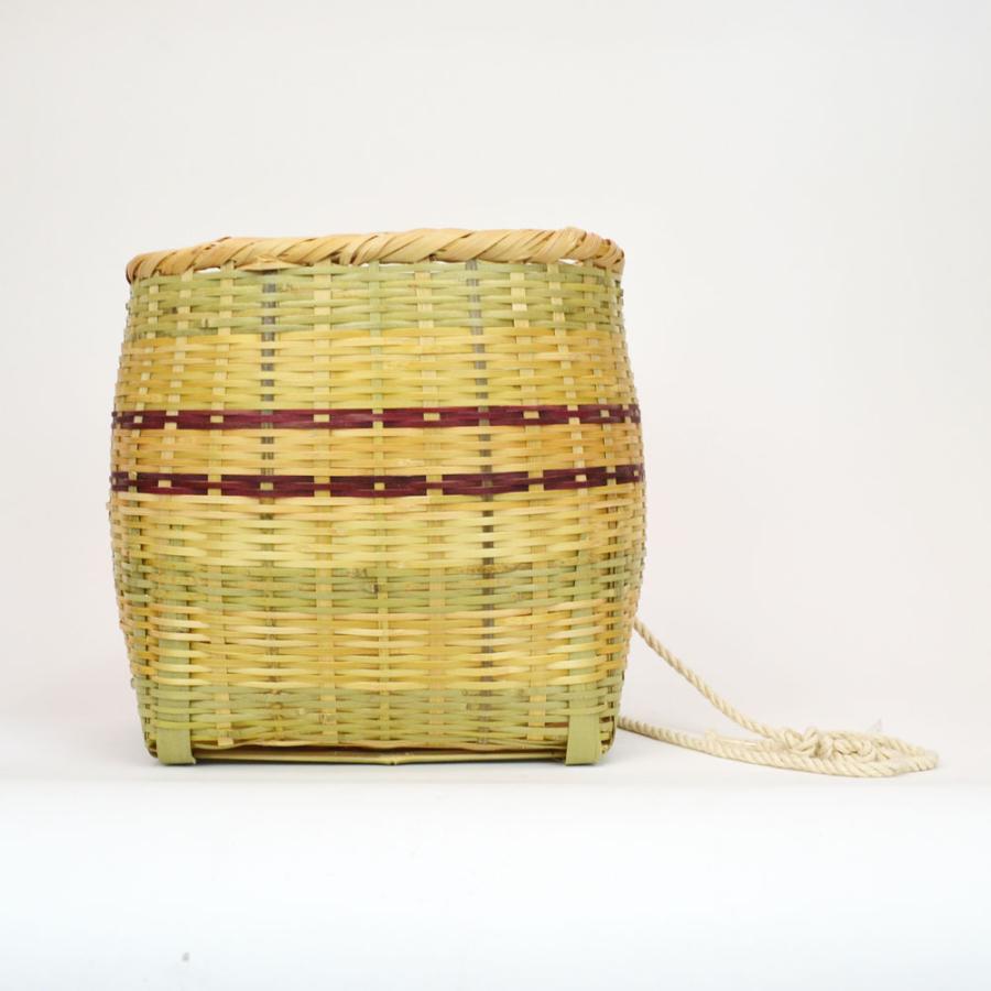 竹の収穫かご 青竹 腰籠 横縞 茶 L 山菜採り 農具 竹籠 : ラタンハウス