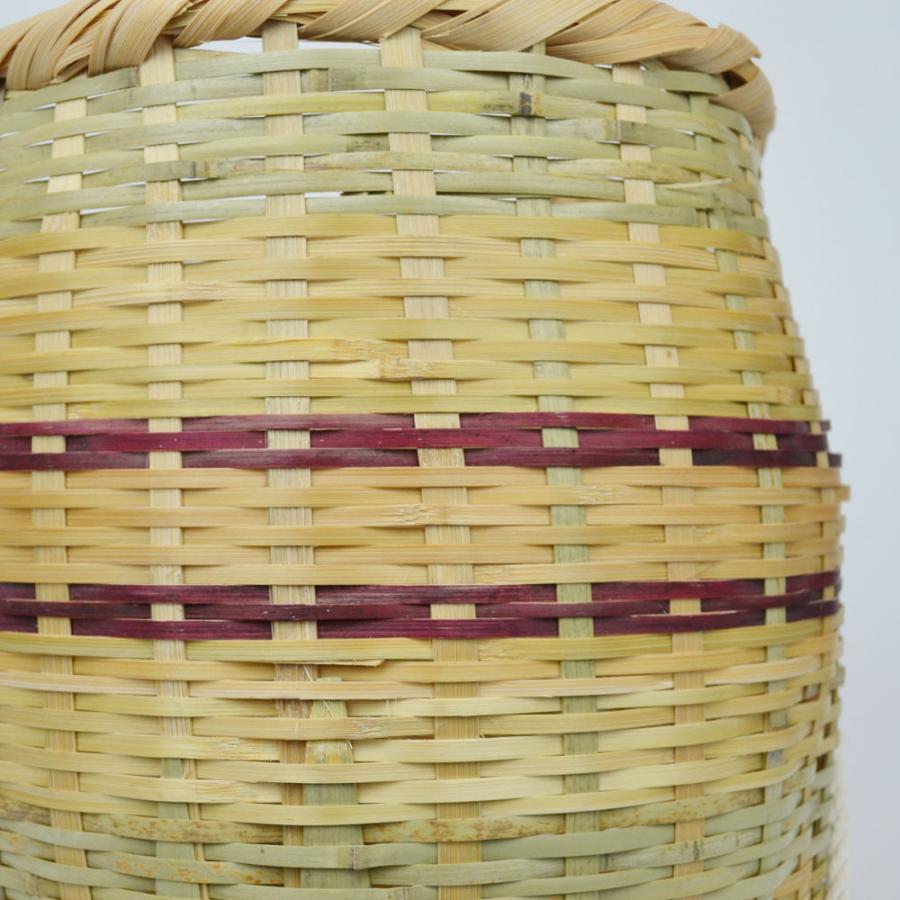 竹の収穫かご 青竹 腰籠 横縞 茶 L 山菜採り 農具 竹籠 : ラタン