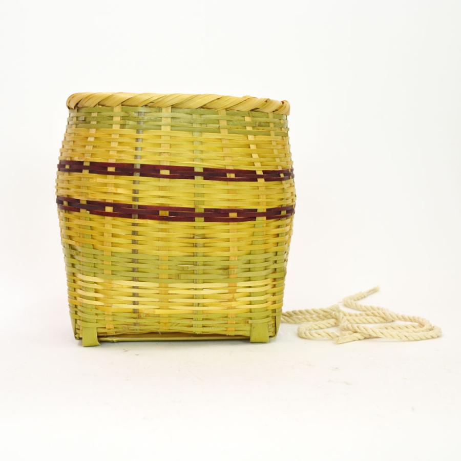 竹の収穫かご 青竹 腰籠 横縞 茶 S 山菜採り 農具 竹籠 : ラタンハウス