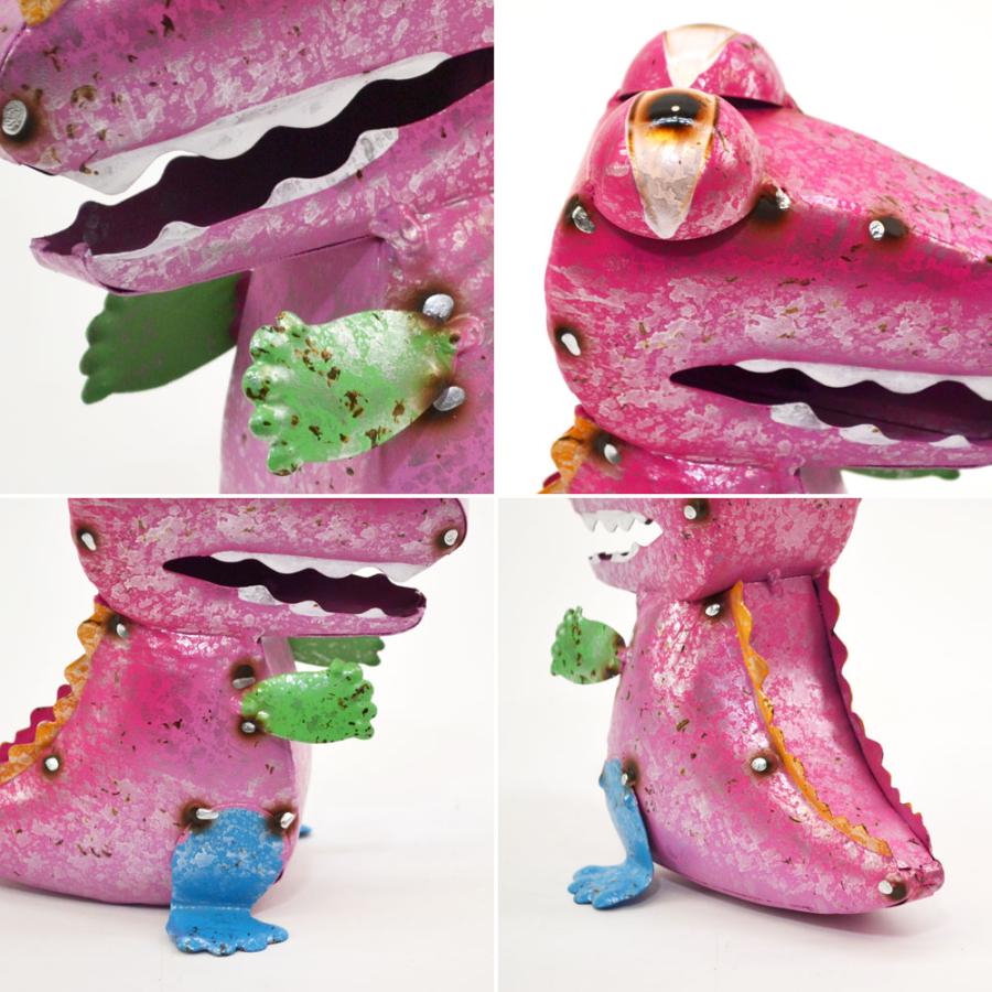 カラフルブリキ ダイナソー S ピンク 恐竜 オブジェ 置物 : ラタン