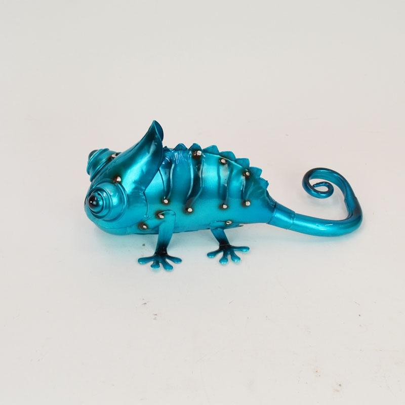 カラフルブリキ カメレオン トカゲ 青 ブルー トサカ 鉄 : ラタン