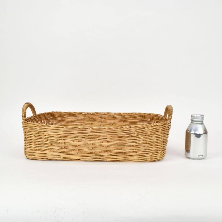 ラタン取手つき浅型ランドリーバスケット S 籐かご ホワイト